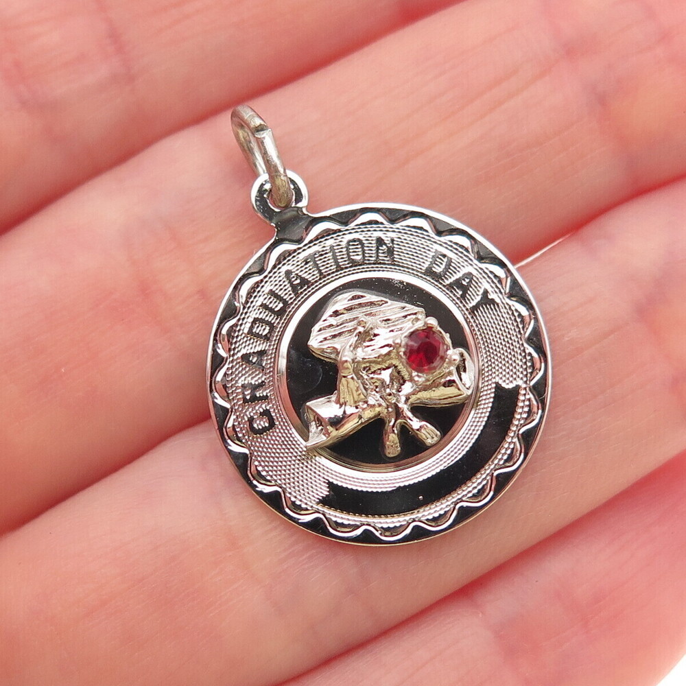 Spencer Co. 925 Sterling Silver Vintage Rhinestone Graduation Day Charm Pendant